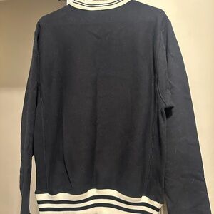 Black champion crewneck with White Stripe Trim
